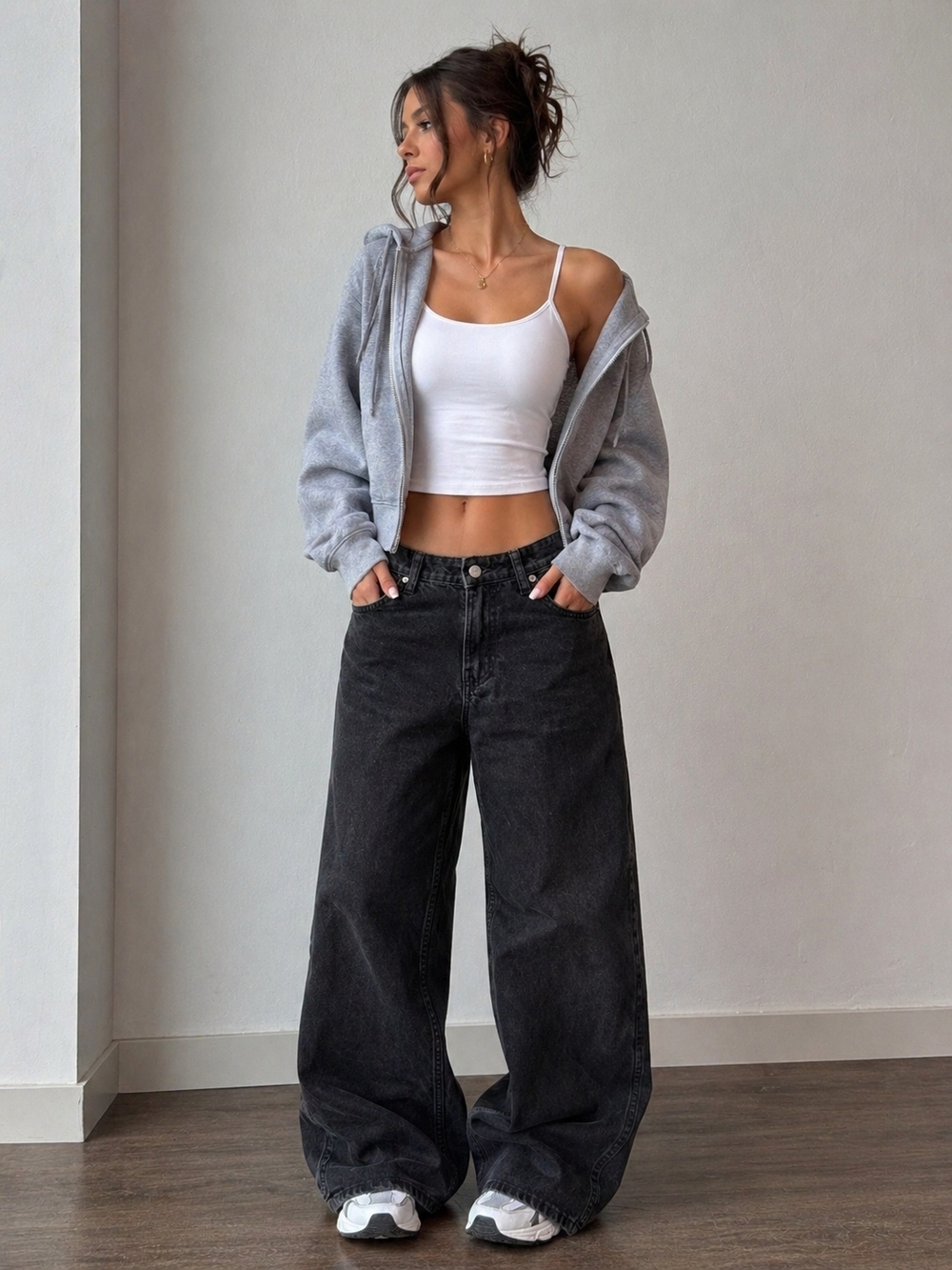 Baggy Low Wait Taille  Women’s Jeans — Washed Black